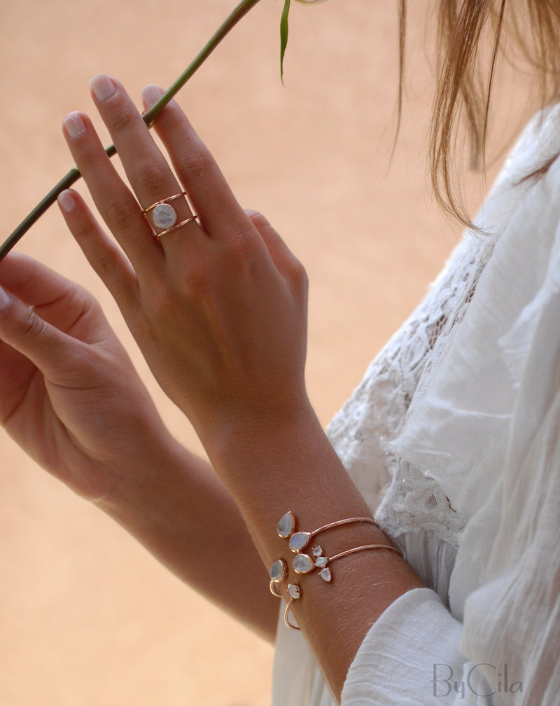 Moonstone Rose Gold Ring * Statement Ring * Gemstone Ring * Rainbow Moonstone * Bridal Ring * Wedding Ring * Organic Ring * Natural * BJR009