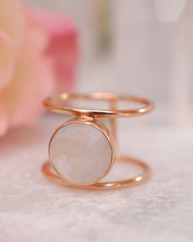 Moonstone Rose Gold Ring * Statement Ring * Gemstone Ring * Rainbow Moonstone * Bridal Ring * Wedding Ring * Organic Ring * Natural * BJR009