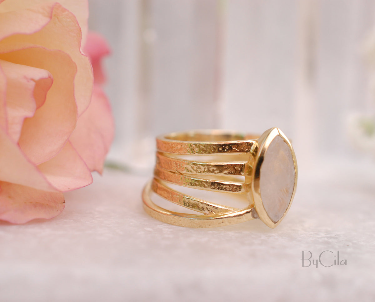 Moonstone Gold Plated Ring *  Statement Ring * Gemstone Ring * Rainbow Moonstone * Gold Ring  * BJR128