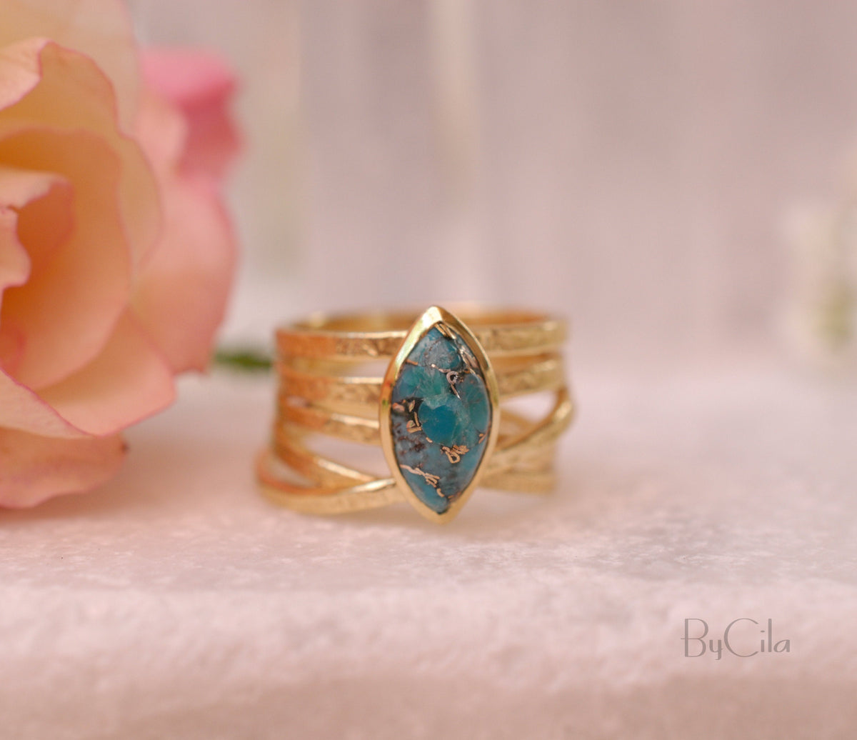 Turquoise Gold Plated Ring *Gold Ring *Statement Ring *Gemstone *Copper Turquoise Ring* Natural *Organic Ring * Ocean* Blue Ring *BJR129