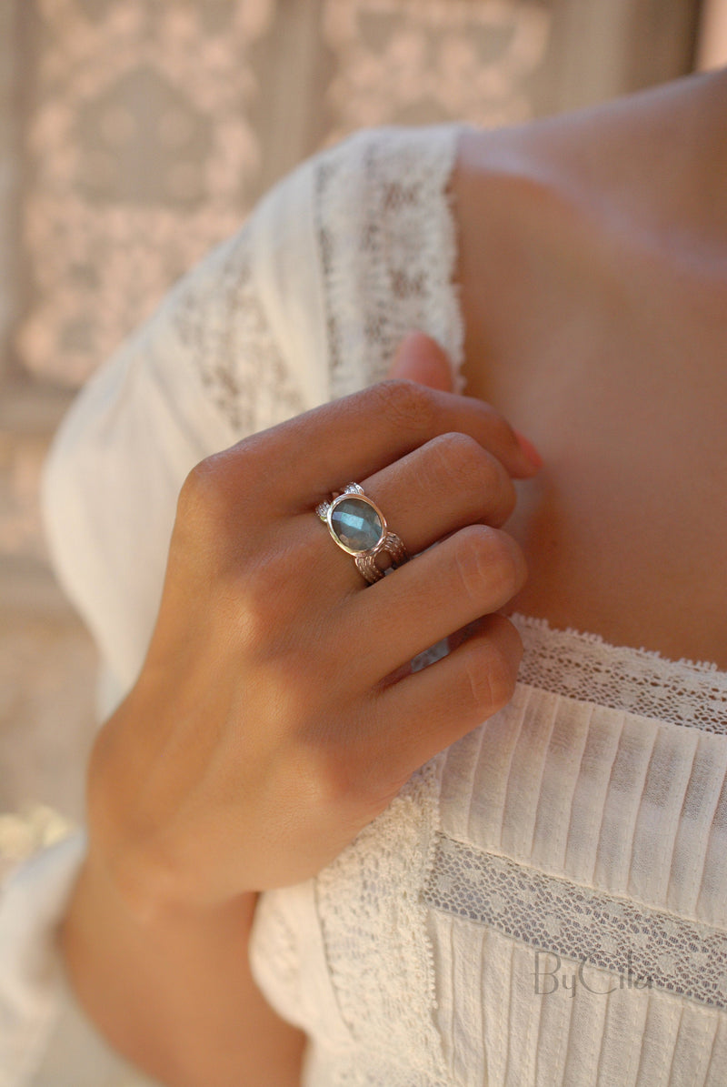 Labradorite Silver Plated Ring  * Labradorite *Genuine Gemstones * Handmade * Statement * Natural * Organic * Gift for her * BJR044