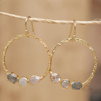 Esther Earrings * Labradorite, Rainbow Moonstone & Rose Quartz * Gold Plated 18k * BJE094