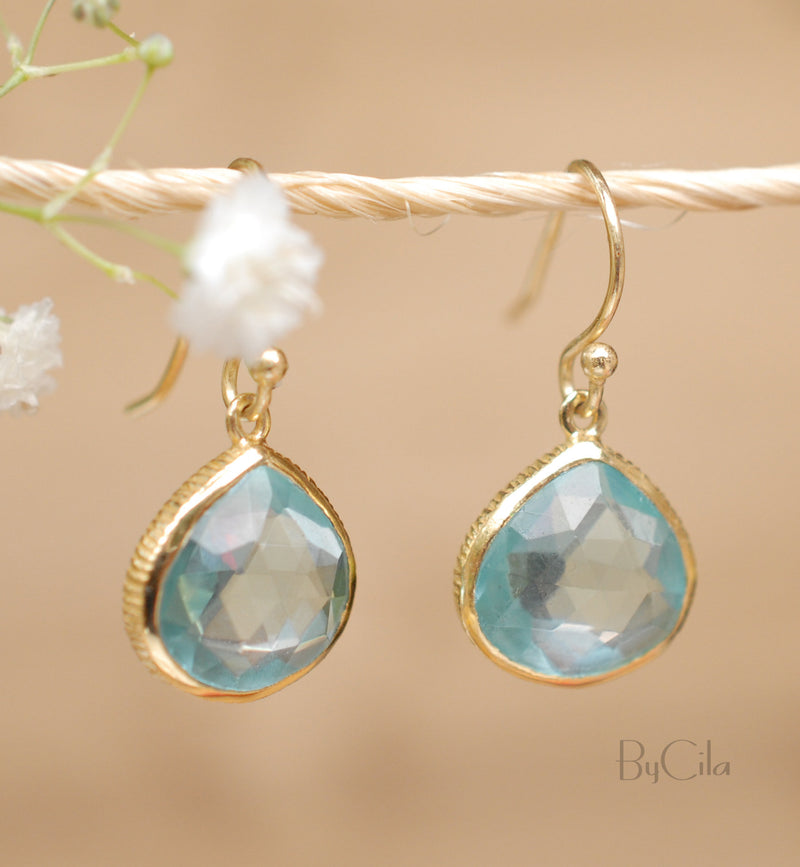 Blue Topaz Earrings * Gold Plated 18k or Sterling Silver * Dangle Earrings * Handmade * Boho* Delicate * * Gemstone * Minimalist  * BJE066A