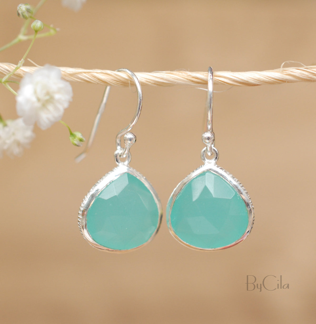 Lihue Earrings * Aqua Chalcedony * Gold Plated 18k or Sterling Silver 925 * BJE063A