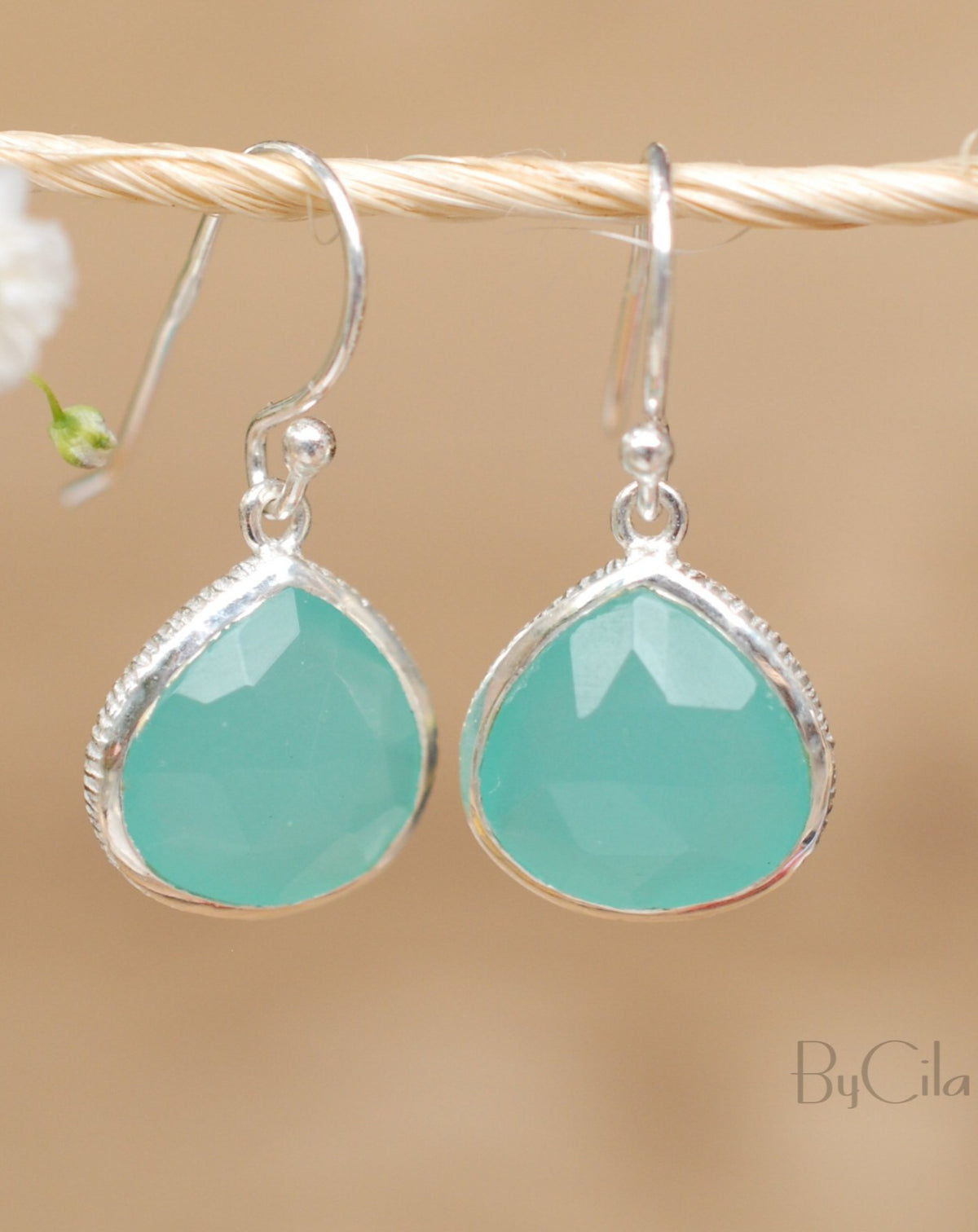 Lihue Earrings * Aqua Chalcedony * Gold Plated 18k or Sterling Silver 925 * BJE063A