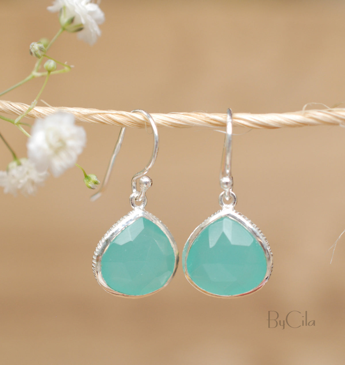 Lihue Earrings * Aqua Chalcedony * Gold Plated 18k or Sterling Silver 925 * BJE063A