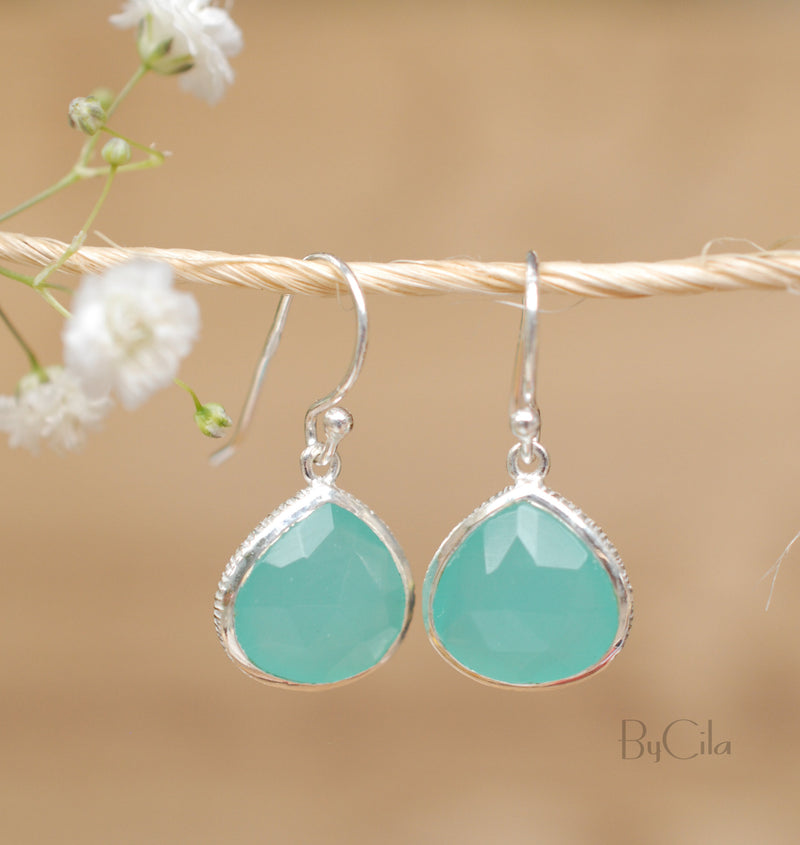 Lihue Earrings * Aqua Chalcedony * Gold Plated 18k or Sterling Silver 925 * BJE063A