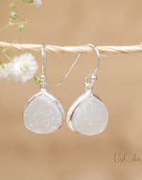 Lihue Earrings * White Druzy * Gold Plated 18k or Sterling Silver 925 * BJE064B
