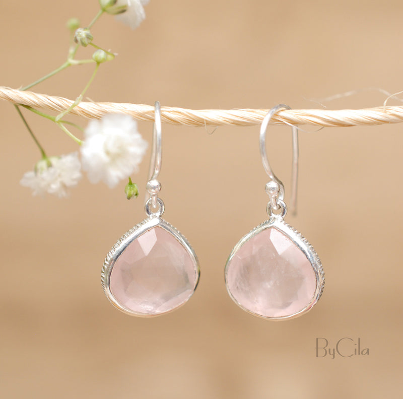 Lihue Earrings * Rose quartz * Gold Plated 18k or Sterling Silver 925 * BJE065B