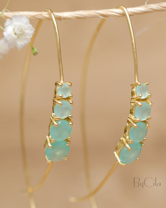 Aqua Chalcedony Gold Vermeil or Rose Gold Vermeil Threader Earrings * Gemstone * Earrings * Handmade * Modern * ByCila *BJE045B