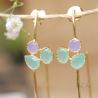 Sandy Earrings * Aqua Chalcedony & Purple Quartz  * Gold Plated 18k * BJE070