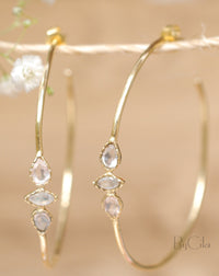 Yeda Hoop Earrings * Rose Quartz & Moonstone * Gold Plated 18k,  Silver Plated or Rose Gold Plated * BJE015A