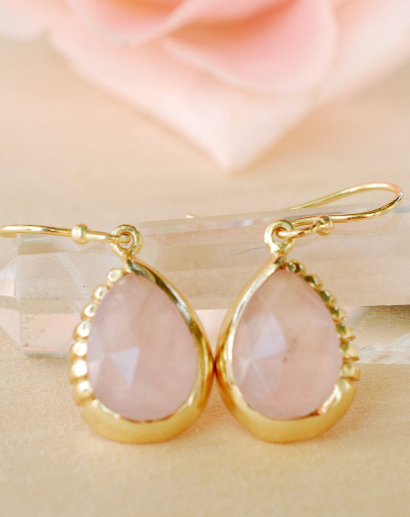 Skye Earrings * Rose Quartz * Gold Plated 18k * BJE014