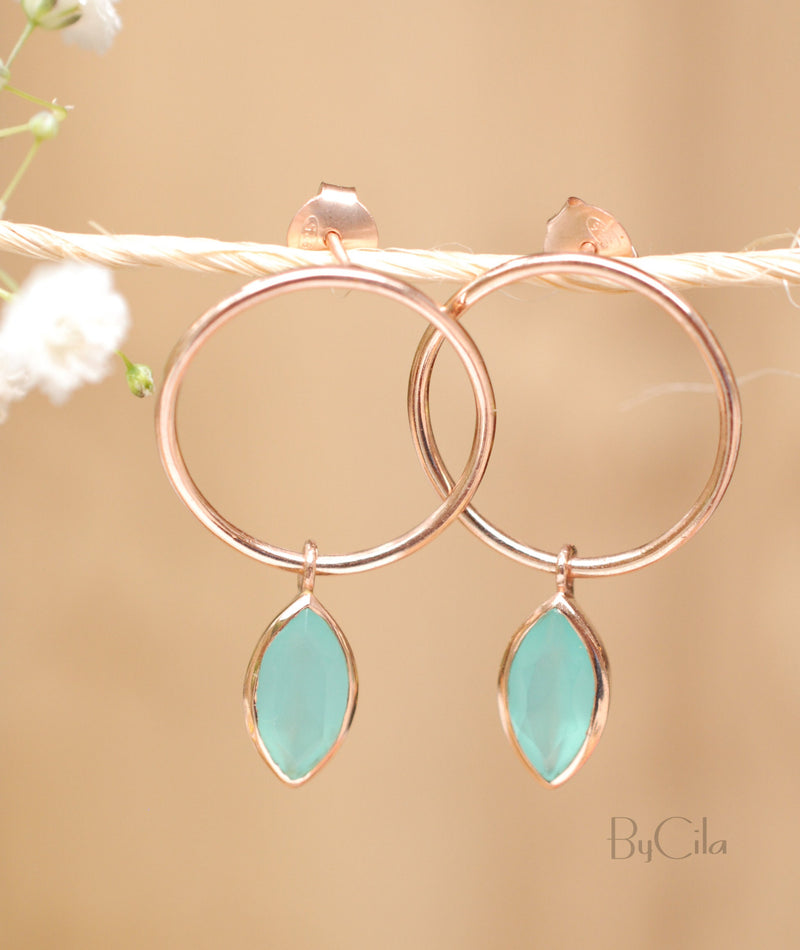 Aqua Chalcedony Stud Earrings Gold Plated or Rose Gold Plated *  Gemstone * Earrings * Teal Chalcedony * Handmade * Boho* Modern * BJE081B