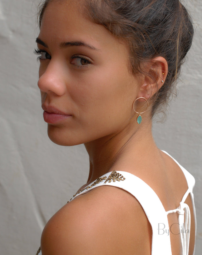 Agatha  Earrings * Aqua Chalcedony * Rose Gold Plated, Silver Plated, Gold Plated * BJE081A