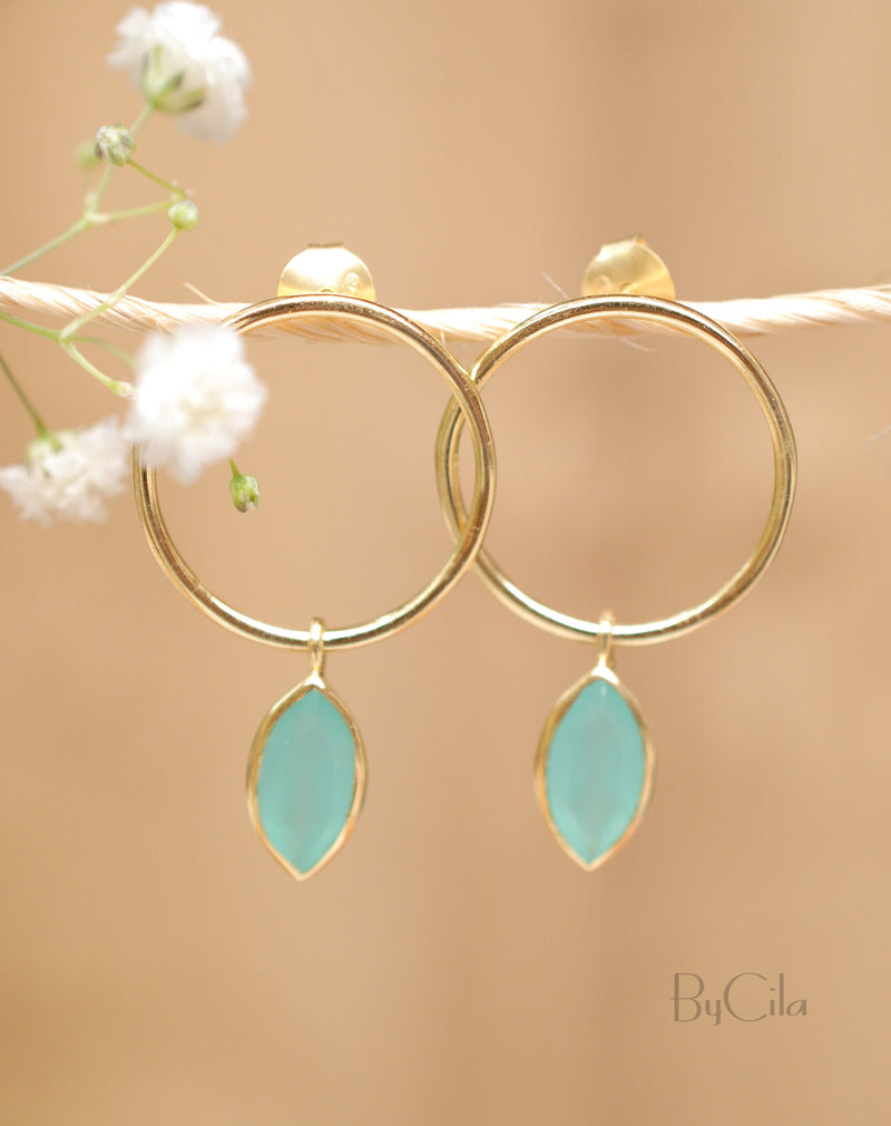 Aqua Chalcedony Stud Earrings Gold Plated or Rose Gold Plated *  Gemstone * Earrings * Teal Chalcedony * Handmade * Boho* Modern * BJE081B