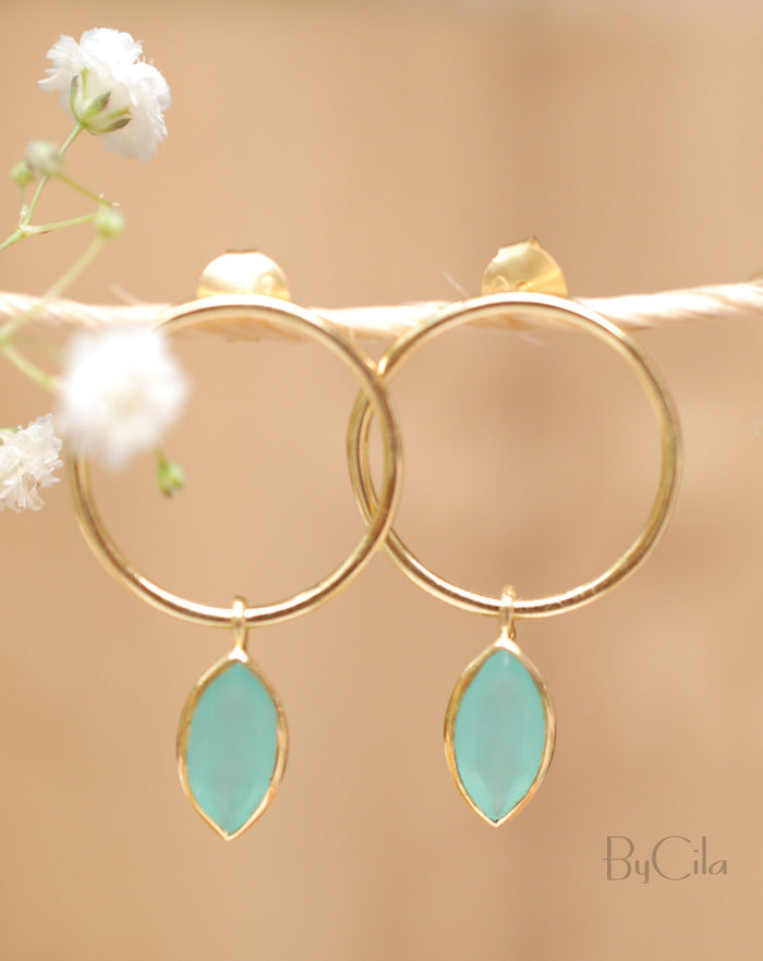 Agatha  Earrings * Aqua Chalcedony * Rose Gold Plated, Silver Plated, Gold Plated * BJE081A