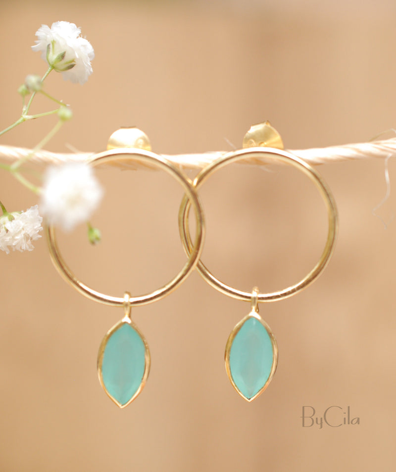 Aqua Chalcedony Stud Earrings Gold Plated or Rose Gold Plated *  Gemstone * Earrings * Teal Chalcedony * Handmade * Boho* Modern * BJE081B