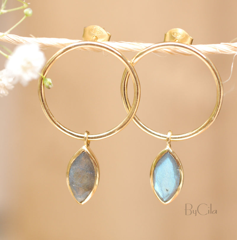 Labradorite Stud Earrings Rose Gold Plated or Gold Plated * Gemstone * Earrings * Rainbow Labradorite * Handmade * Boho * Modern * BJE079B