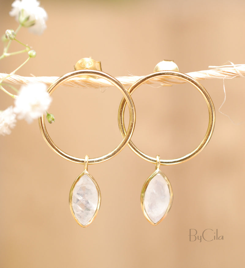 Agatha Earrings * Moonstone * Rose Gold Plated, Gold Plated 18k or Silver Plated * BJE080C