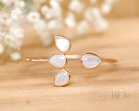 Moonstone Bangle Bracelet * Gold Plated, Rose Gold and Silver Plated * Gemstone * Lotus Flower * Adjustable *Statement * BJB020C