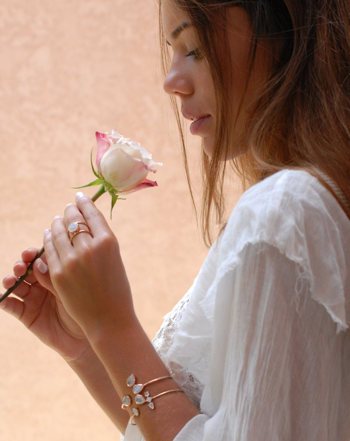 Moonstone Bangle Bracelet * Gold Plated, Rose Gold and Silver Plated * Gemstone * Lotus Flower * Adjustable *Statement * BJB020C