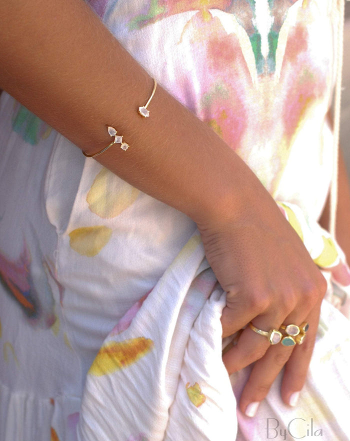 Moonstone Bangle Bracelet * Gold Plated 18k or Rose Gold Plated * Gemstone * Gypsy * Hippie * Adjustable * Statement * Stacking * BJB012C