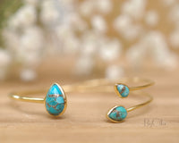 Copper Turquoise * Bangle Bracelet *  Gold * Gemstone * Gypsy * Hippie *  Adjustable * Statement *  Stacking * Layering * BJB022A