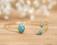 Copper Turquoise * Bangle Bracelet *  Gold * Gemstone * Gypsy * Hippie *  Adjustable * Statement *  Stacking * Layering * BJB022A