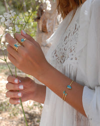 Copper Turquoise * Bangle Bracelet *  Gold * Gemstone * Gypsy * Hippie *  Adjustable * Statement *  Stacking * Layering * BJB022A