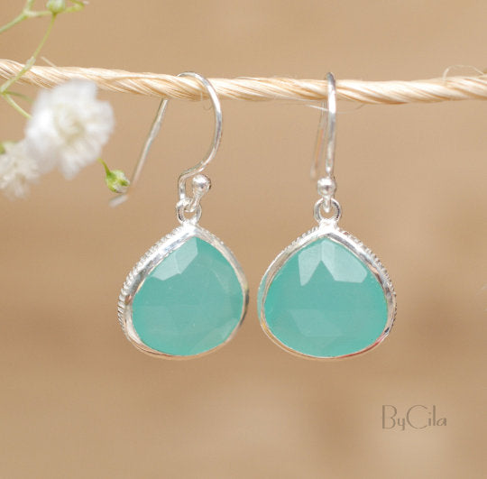 Lihue Earrings * Aqua Chalcedony * Gold Plated 18k or Sterling Silver 925 * BJE063A