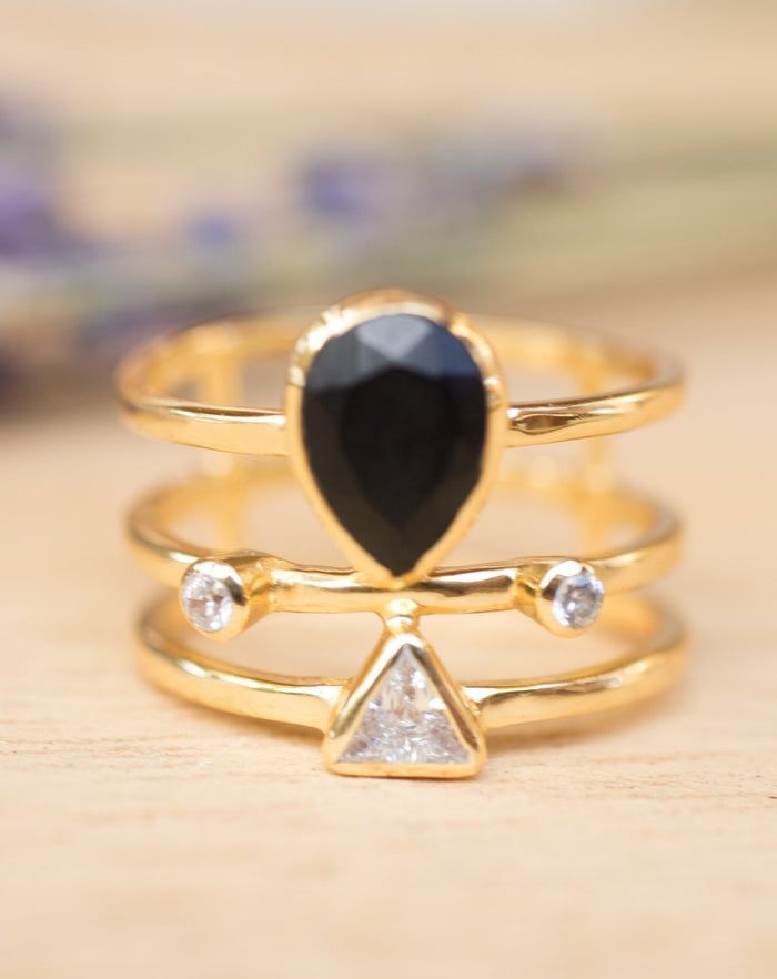 Black Onyx & White Topaz Ring * Gold Plated Ring * Statement Ring *Gemstone Ring * Black stone * Bridal Ring *Wedding Ring  * BJR119