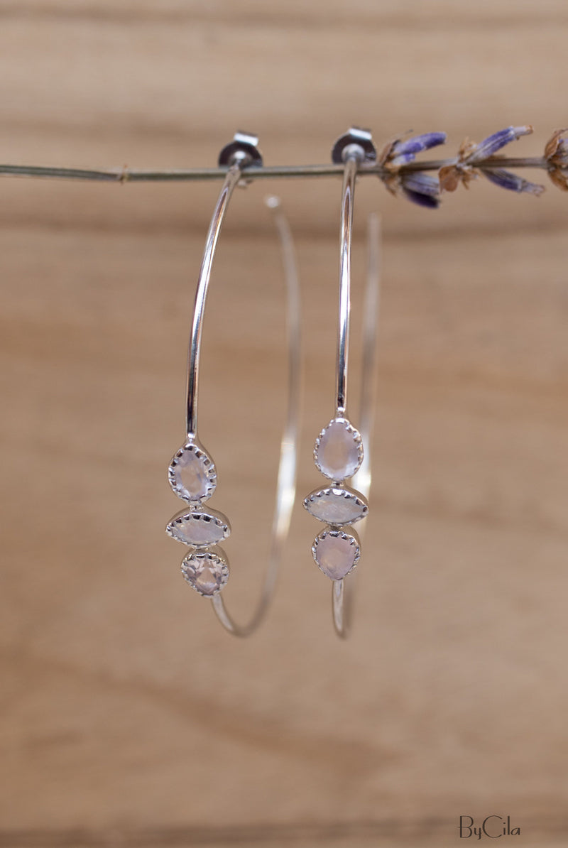 Yeda Hoop Earrings * Rose Quartz & Moonstone * Gold Plated 18k, Silver Plated or Rose Gold Plated * BJE015A