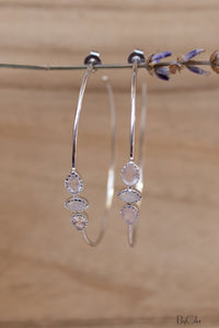 Rose Quartz & Moonstone Hoop Gold or Silver Earrings *Gemstone *Stud* Post*ByCila *Handmade * Boho * Modern *Loop * Large Earrings * BJE015B