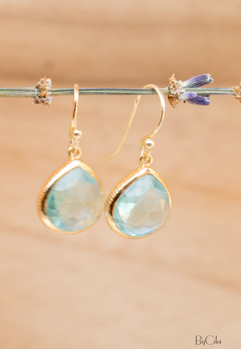 Blue Topaz Earrings * Gold Plated 18k or Sterling Silver * Dangle Earrings * Handmade * Boho* Delicate * * Gemstone * Minimalist  * BJE066A