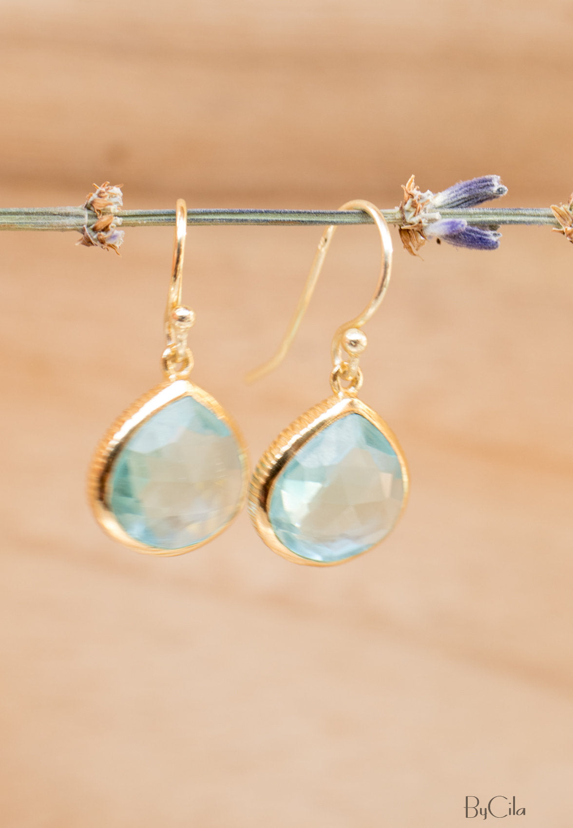 Blue Topaz Earrings * Gold Plated 18k or Sterling Silver * Dangle Earrings * Handmade * Boho* Delicate * * Gemstone * Minimalist  * BJE066A