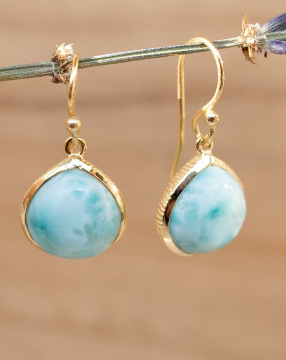 Lihue Earrings * Larimar * Gold Plated 18k or Sterling Silver * BJE068B