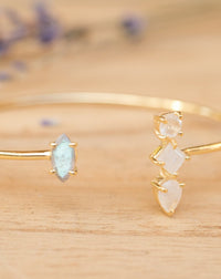 Labradorite & Moonstone Bangle Bracelet * Rose Gold Plated or Gold Plated * Gemstone * Gypsy * Hippie *  Adjustable *  Stacking*BJB013C