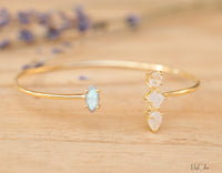 Labradorite & Moonstone Bangle Bracelet * Rose Gold Plated or Gold Plated * Gemstone * Gypsy * Hippie *  Adjustable *  Stacking*BJB013C