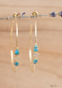 Yeda Hoop Earrings * Copper Turquoise & Moonstone * Gold Plated 18k, Silver Plated or Rose Gold Plated* BJE017A