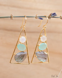 Cleo Earrings * Moonstone, Aqua chalcedony & Labradorite * Gold Plated 18k * BJE100