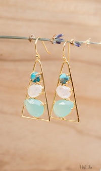 Cleo Earrings * Copper Turquoise, Moonstone & Aqua chalcedony  * Gold Plated 18k * BJE099