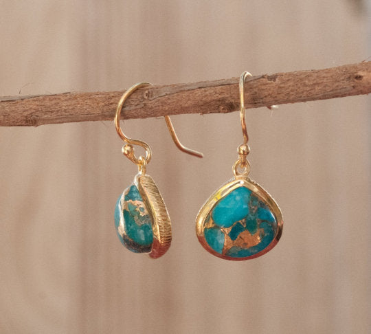 Lihue Earrings * Copper Turquoise * Gold Plated 18k or Sterling Silver 925 * BJE061B