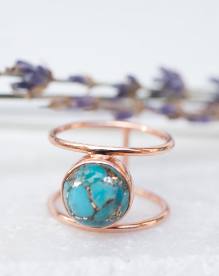 Copper Turquoise Rose Gold Ring * Statement Ring * Gemstone Ring  * Bridal Ring * Wedding Ring * Organic Ring * Natural * BJR003