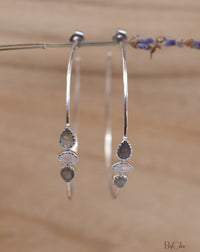 Labradorite & Moonstone Hoop Gold or Silver Earrings * Gemstone * Stud* Post* Labradorite *Handmade * Boho * Modern * ByCila * Loop* BJE016A