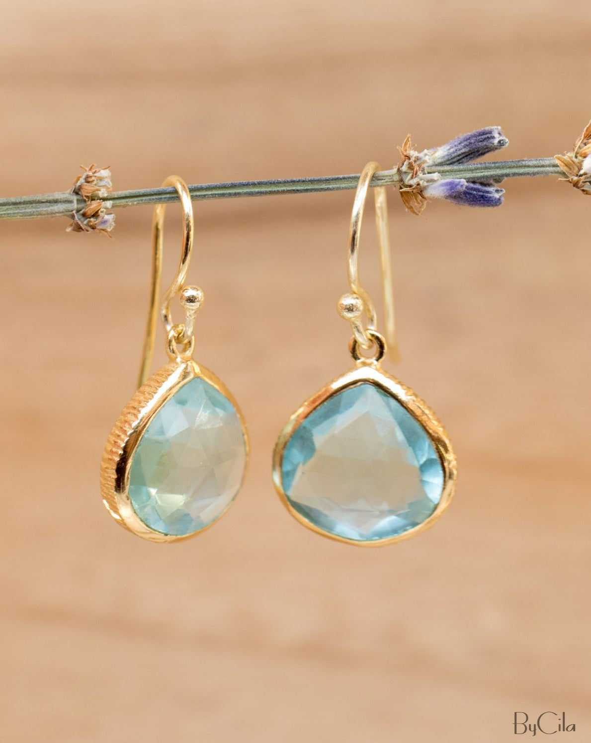Blue Topaz Earrings * Gold Plated 18k or Sterling Silver * Dangle Earrings * Handmade * Boho* Delicate * * Gemstone * Minimalist  * BJE066A