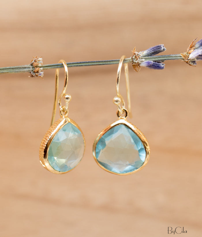 Blue Topaz Earrings * Gold Plated 18k or Sterling Silver * Dangle Earrings * Handmade * Boho* Delicate * * Gemstone * Minimalist  * BJE066A