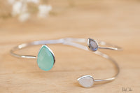 Aqua Chalcedony,Labradorite & Moonstone Bangle Bracelet * Gold Plated, Rose Gold or Silver Plated* Gemstone * Adjustable * Stacking *BJB023A