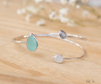 Aqua Chalcedony,Labradorite & Moonstone Bangle Bracelet * Gold Plated, Rose Gold or Silver Plated* Gemstone * Adjustable * Stacking *BJB023A