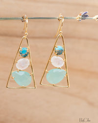 Cleo Earrings * Copper Turquoise, Moonstone & Aqua chalcedony  * Gold Plated 18k * BJE099